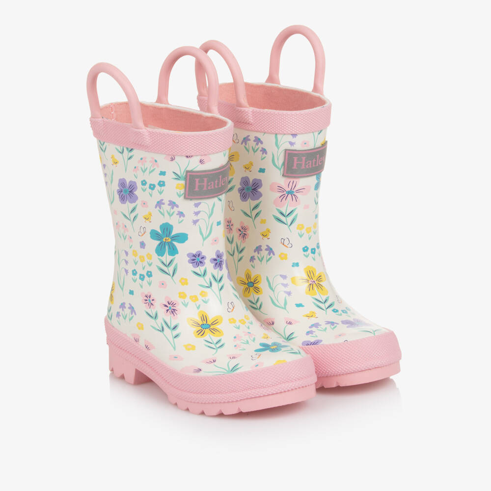Hatley-Girls Pink & Ivory Floral Print Rain Boots | Childrensalon
