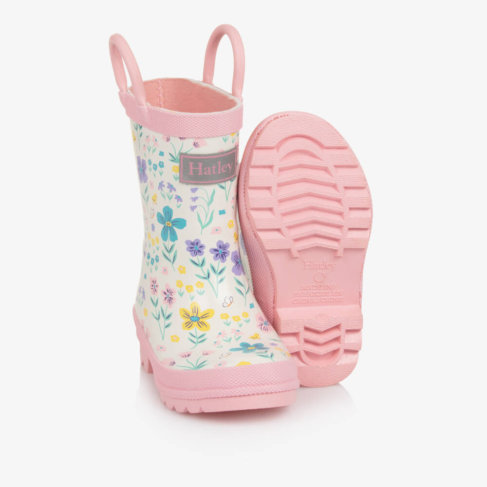 Hatley-Girls Pink & Ivory Floral Print Rain Boots | Childrensalon