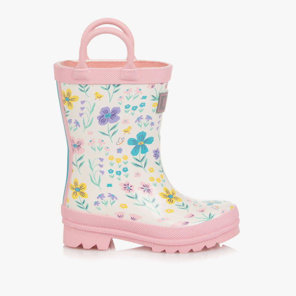 Hatley-Girls Pink & Ivory Floral Print Rain Boots | Childrensalon