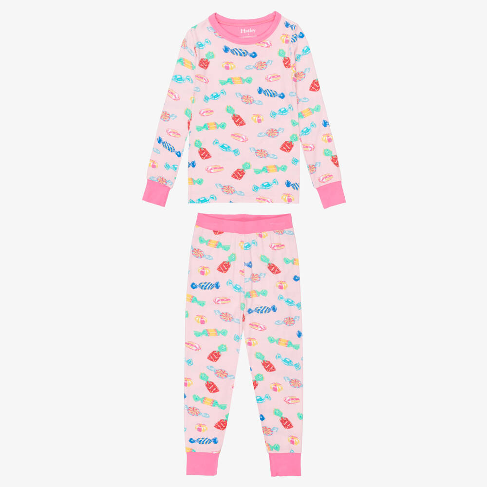 Hatley-Girls Pink Jersey Pyjamas with Colourful Candies | Childrensalon