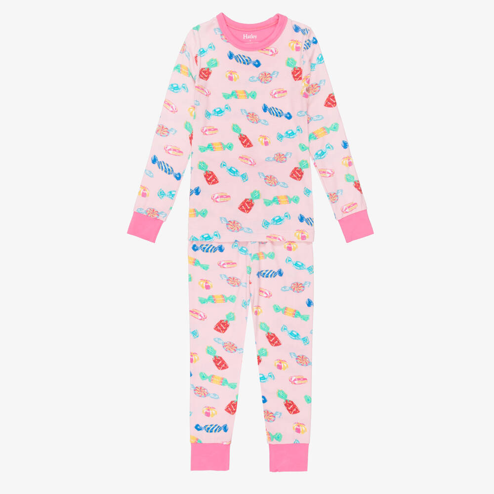 Hatley-Girls Pink Jersey Pyjamas with Colourful Candies | Childrensalon