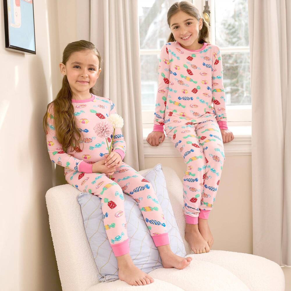 Hatley-Girls Pink Jersey Pyjamas with Colourful Candies | Childrensalon
