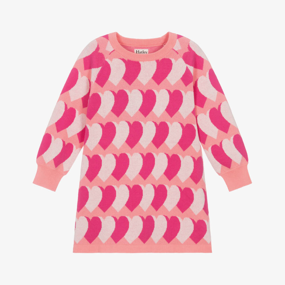 Hatley-Платье-свитер розовое из хлопка с сердцами для девочек | Childrensalon