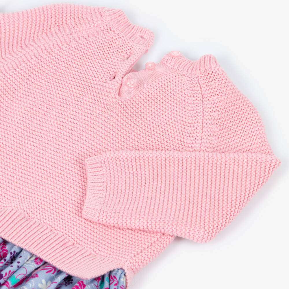Hatley-Girls Pink Knitted Dress with Floral Skirt | Childrensalon