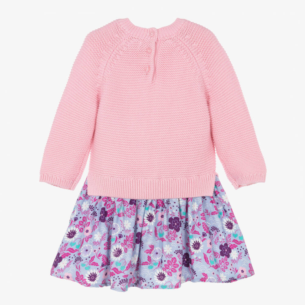 Hatley-Girls Pink Knitted Dress with Floral Skirt | Childrensalon