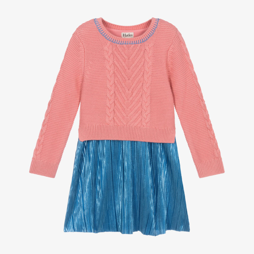 Hatley-Платье розовое вязаное с синим плиссе | Childrensalon