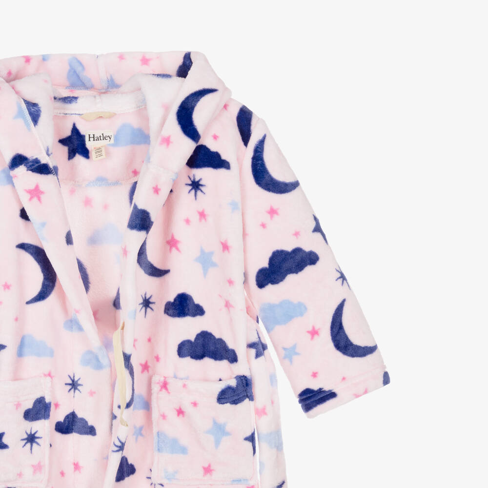 Hatley-Girls Pink Night Sky Print Fleece Dressing Gown | Childrensalon