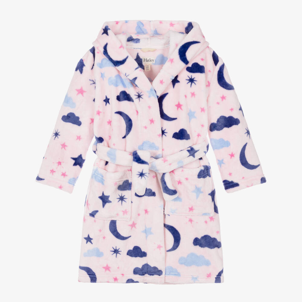 Hatley-Girls Pink Night Sky Print Fleece Dressing Gown | Childrensalon