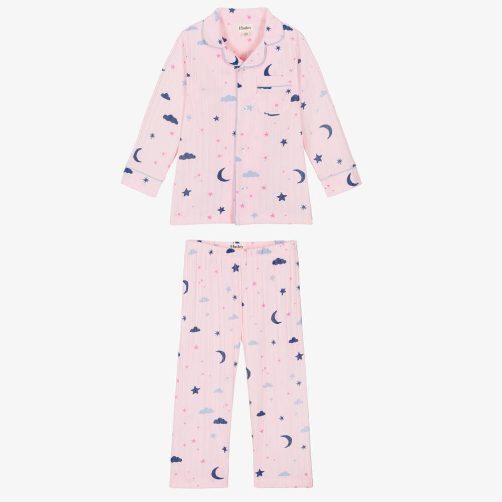 Hatley-Girls Pink Night Sky Print Jersey Pyjamas | Childrensalon