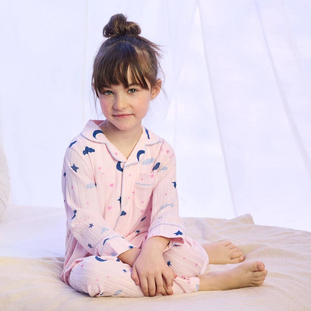 Hatley-Girls Pink Night Sky Print Jersey Pyjamas | Childrensalon