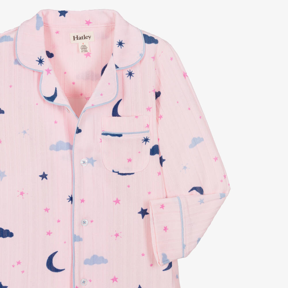 Hatley-Girls Pink Night Sky Print Jersey Pyjamas | Childrensalon