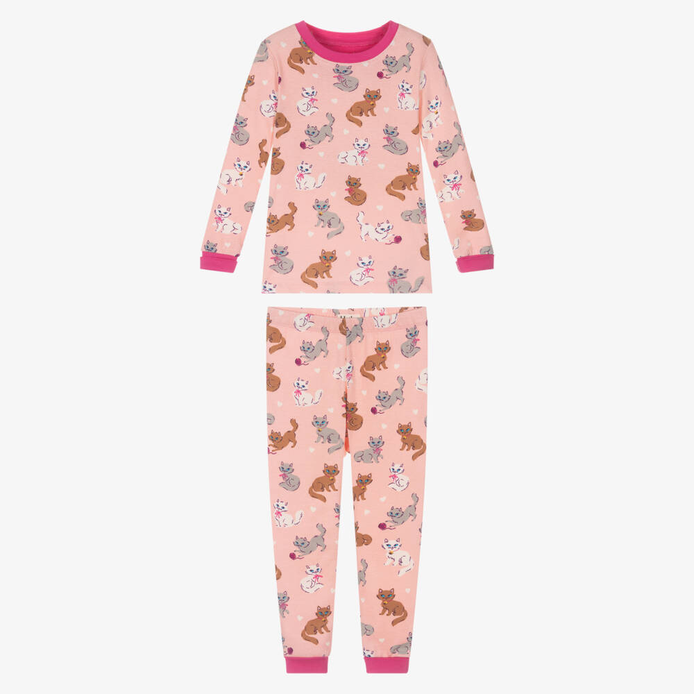 Hatley-Girls Pink Organic Cotton Jersey Kittens Pyjamas | Childrensalon