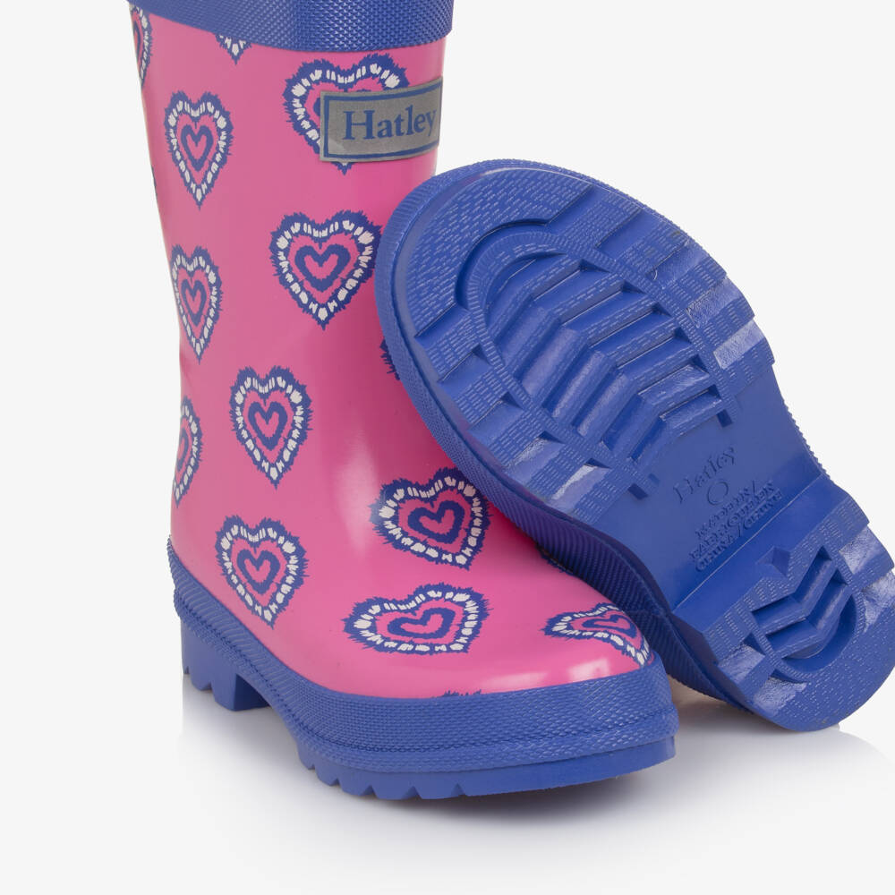 Hatley-Girls Pink & Purple Heart Print Rain Boots | Childrensalon