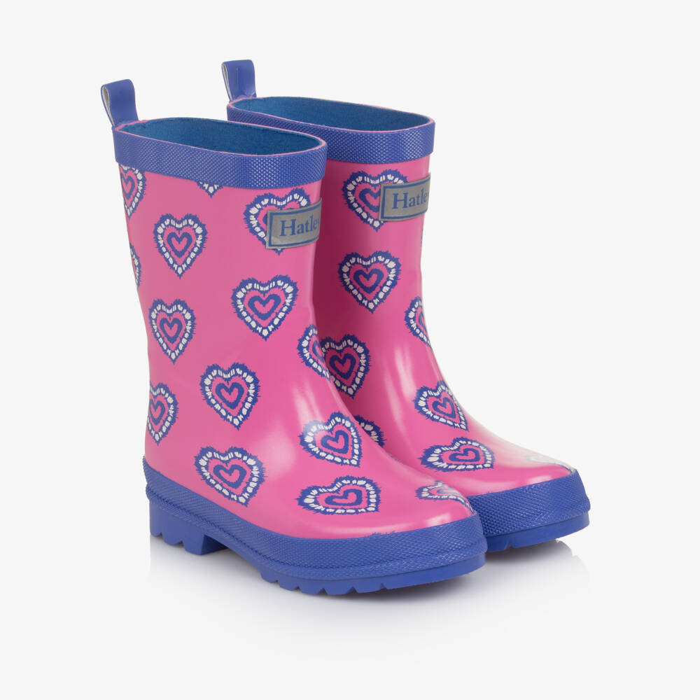 Hatley-Girls Pink & Purple Heart Print Rain Boots | Childrensalon