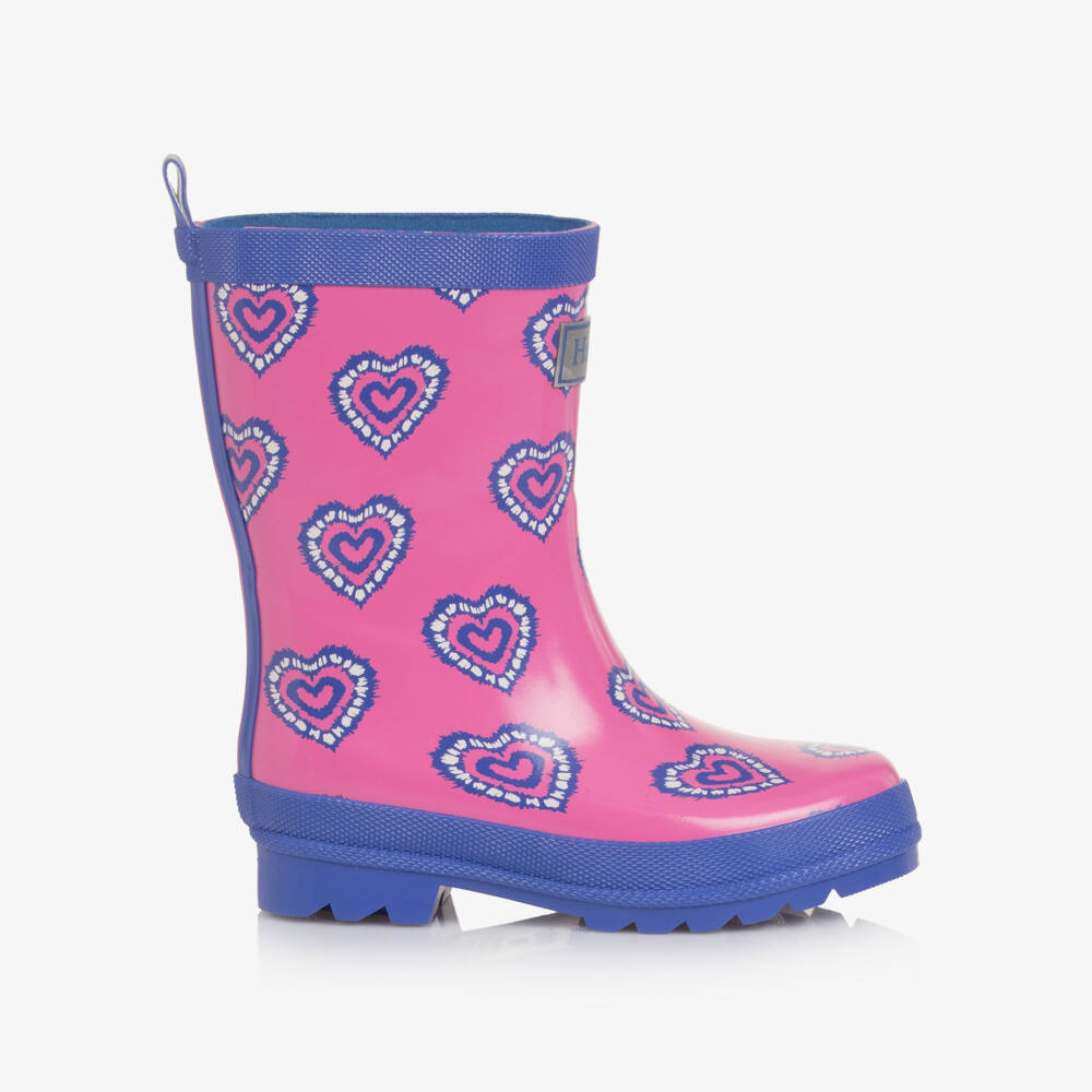 Hatley-Girls Pink & Purple Heart Print Rain Boots | Childrensalon
