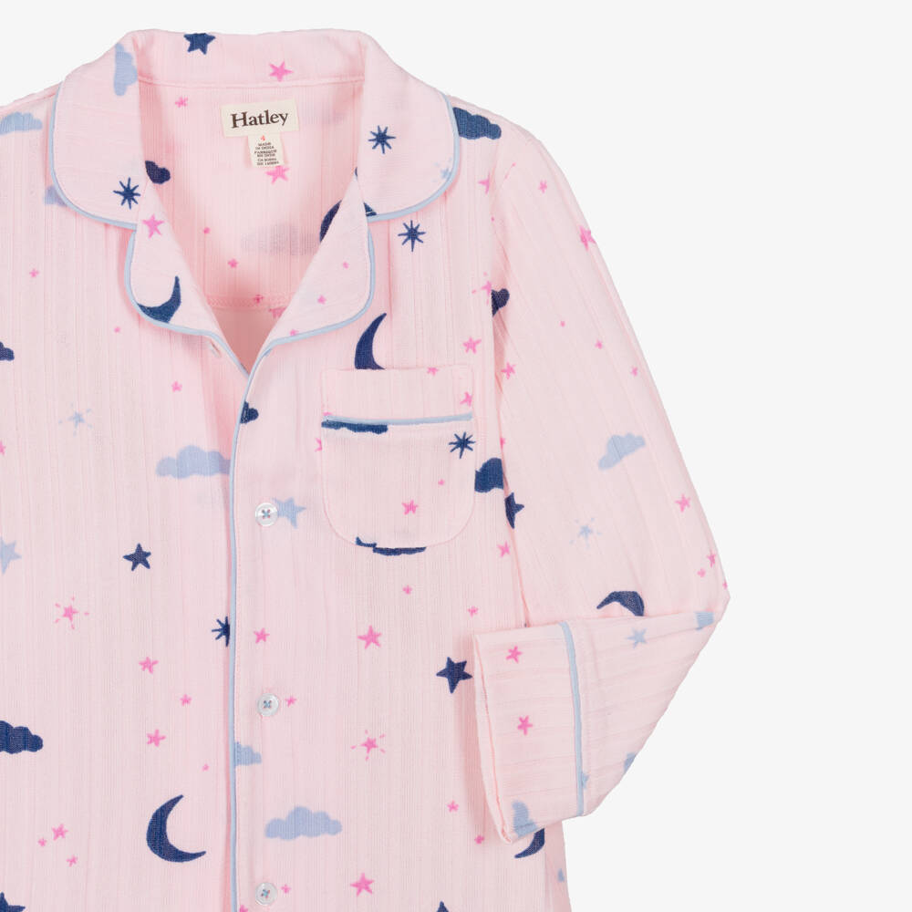 Hatley-Girls Pink Ribbed Jersey Night Sky Print Pyjamas | Childrensalon