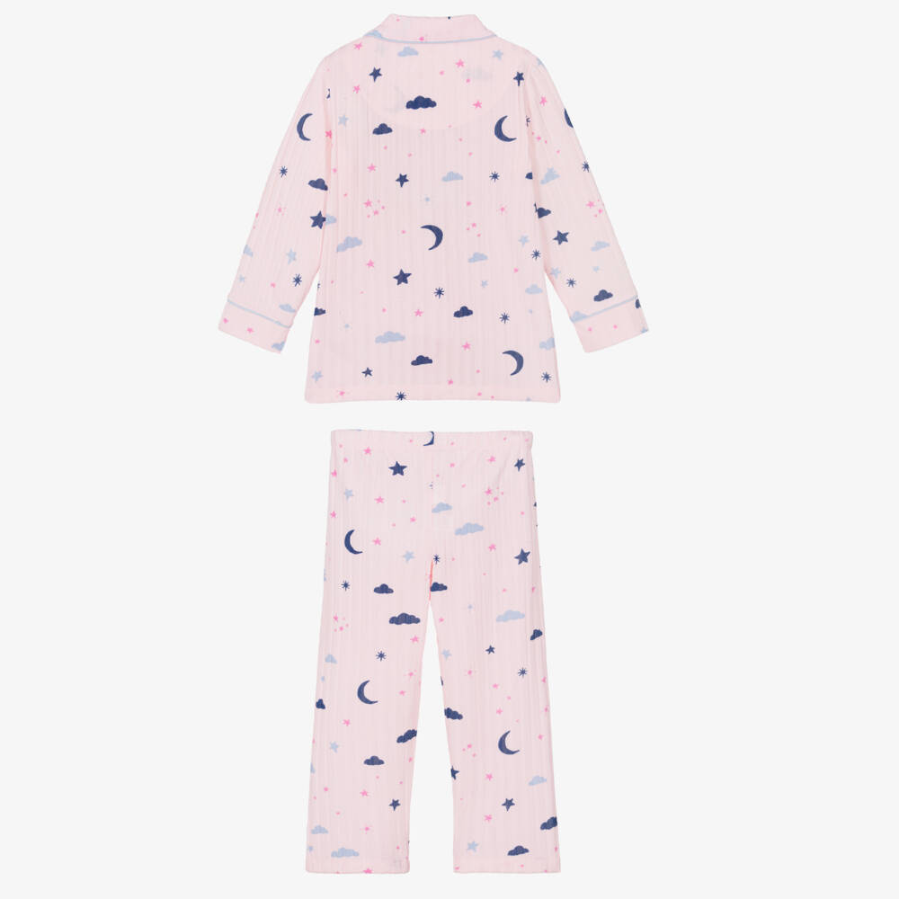 Hatley-Girls Pink Ribbed Jersey Night Sky Print Pyjamas | Childrensalon
