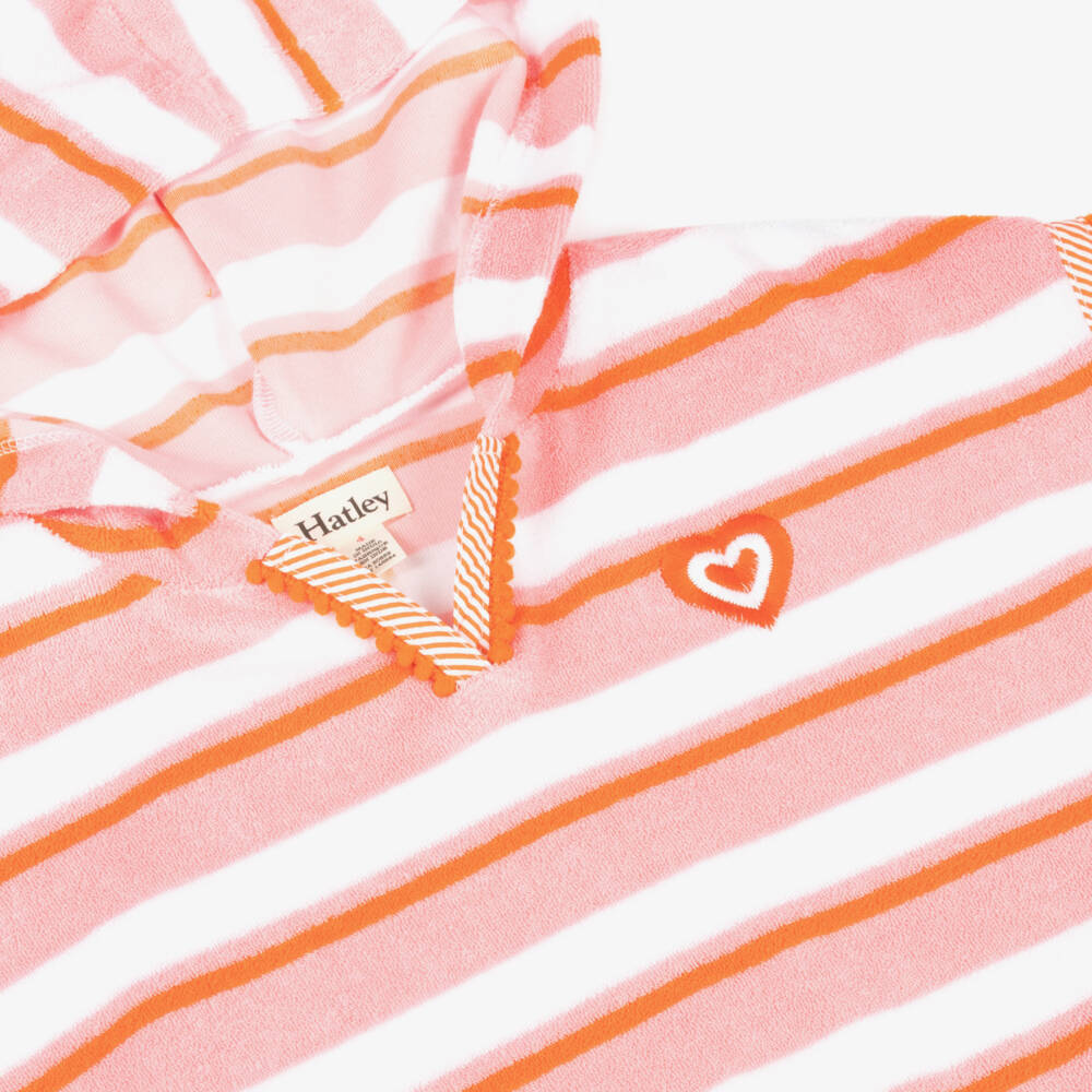 Hatley-Girls Pink Striped Hooded Cotton Towel | Childrensalon