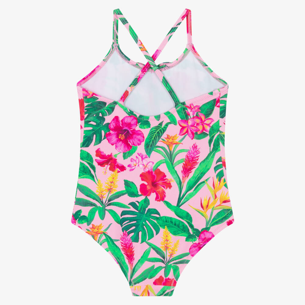 Hatley-Girls Pink Tropical Flowers Swimsuit (UPF50+) | Childrensalon