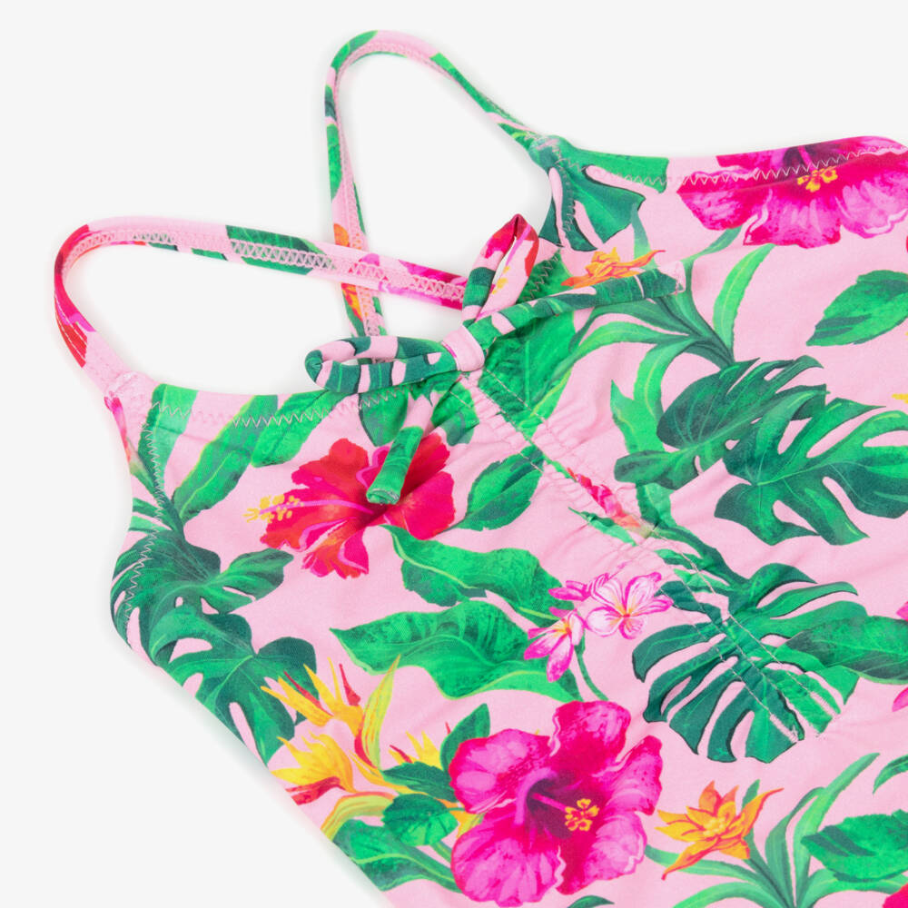 Hatley-Girls Pink Tropical Flowers Swimsuit (UPF50+) | Childrensalon
