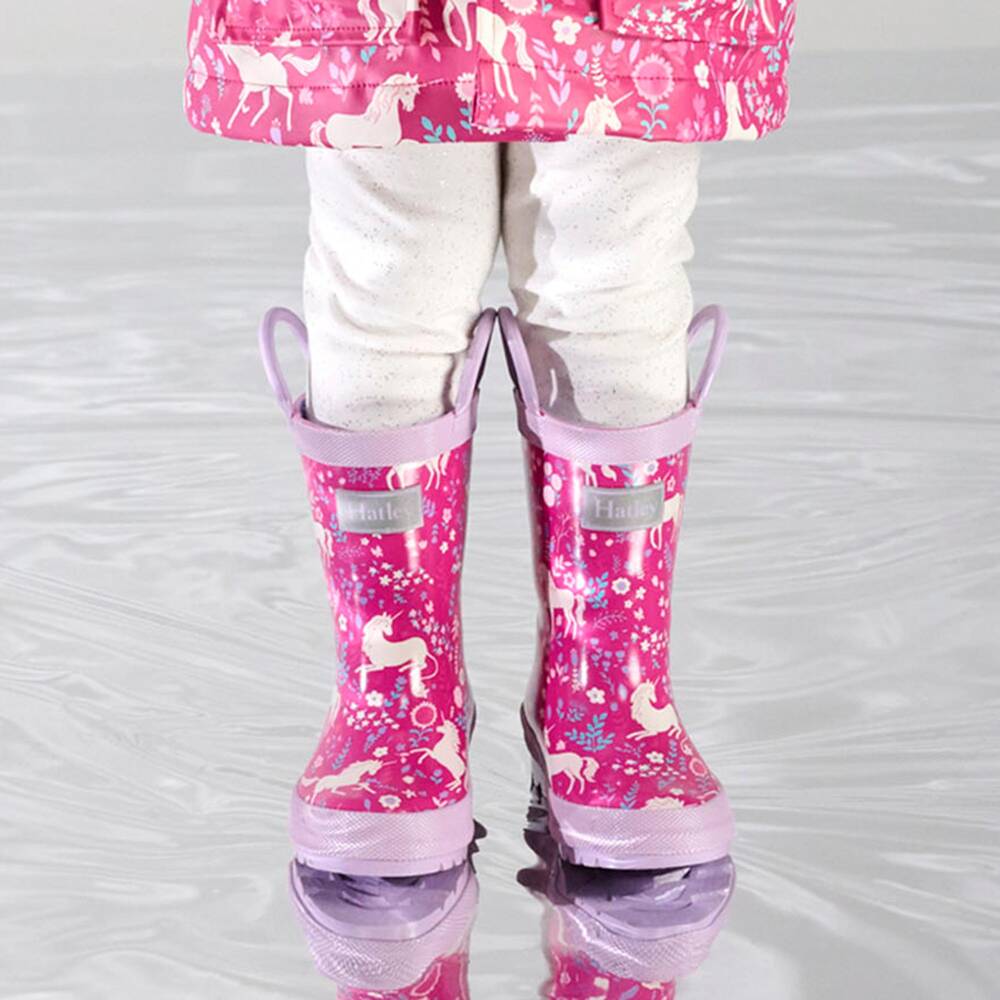 Hatley-Girls Pink Unicorn Forest Print Rain Boots | Childrensalon