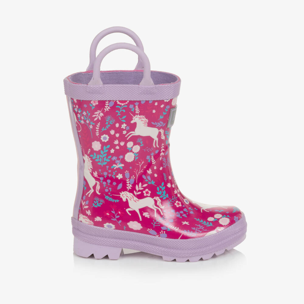 Hatley-Girls Pink Unicorn Forest Print Rain Boots | Childrensalon
