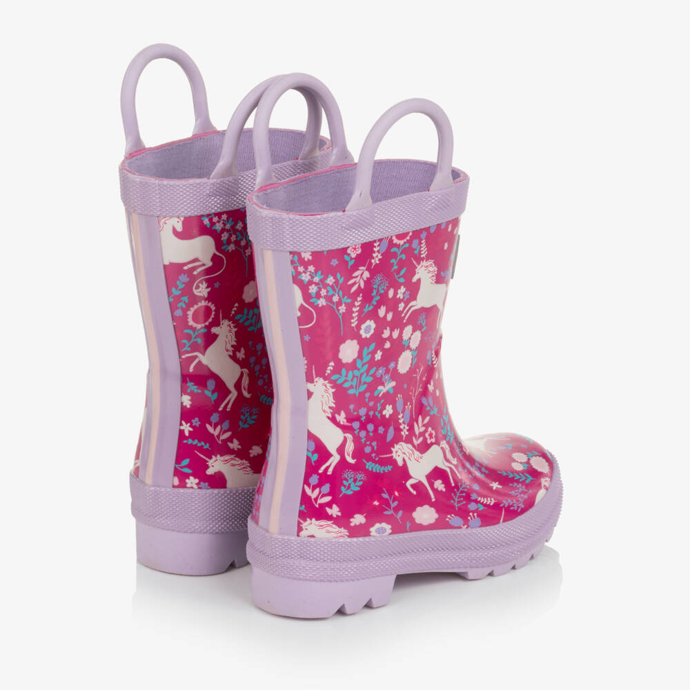 Hatley-Girls Pink Unicorn Forest Print Rain Boots | Childrensalon
