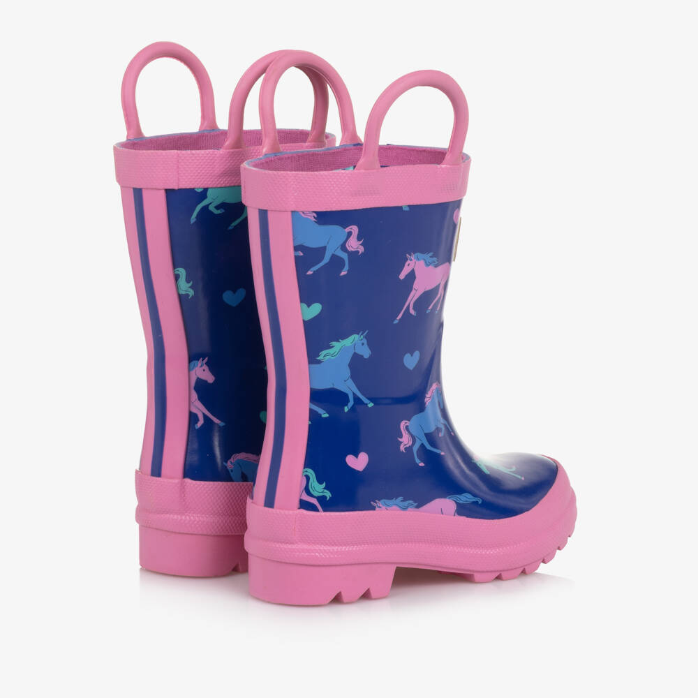 Hatley-Girls Purple & Pink Rain Boots with Hearts & Horses | Childrensalon