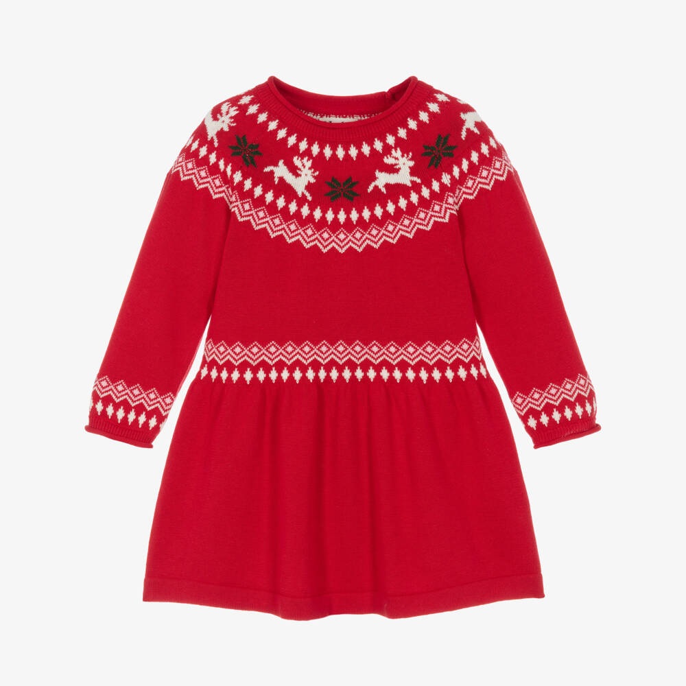 Hatley-Girls Red Knitted Reindeer Dress | Childrensalon
