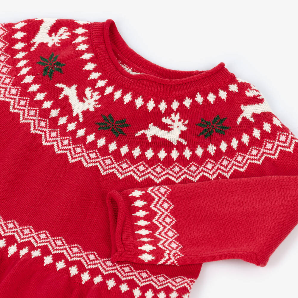 Hatley-Girls Red Knitted Reindeer Dress | Childrensalon