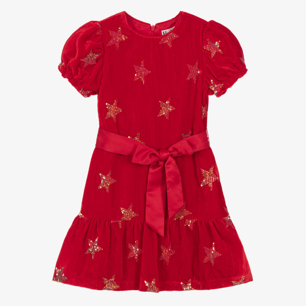Hatley-Girls Red Velvet Dress with Gold Sequin Stars | Childrensalon