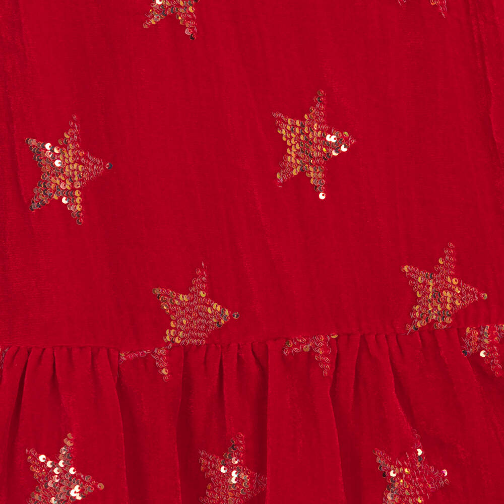 Hatley-Girls Red Velvet Dress with Gold Sequin Stars | Childrensalon