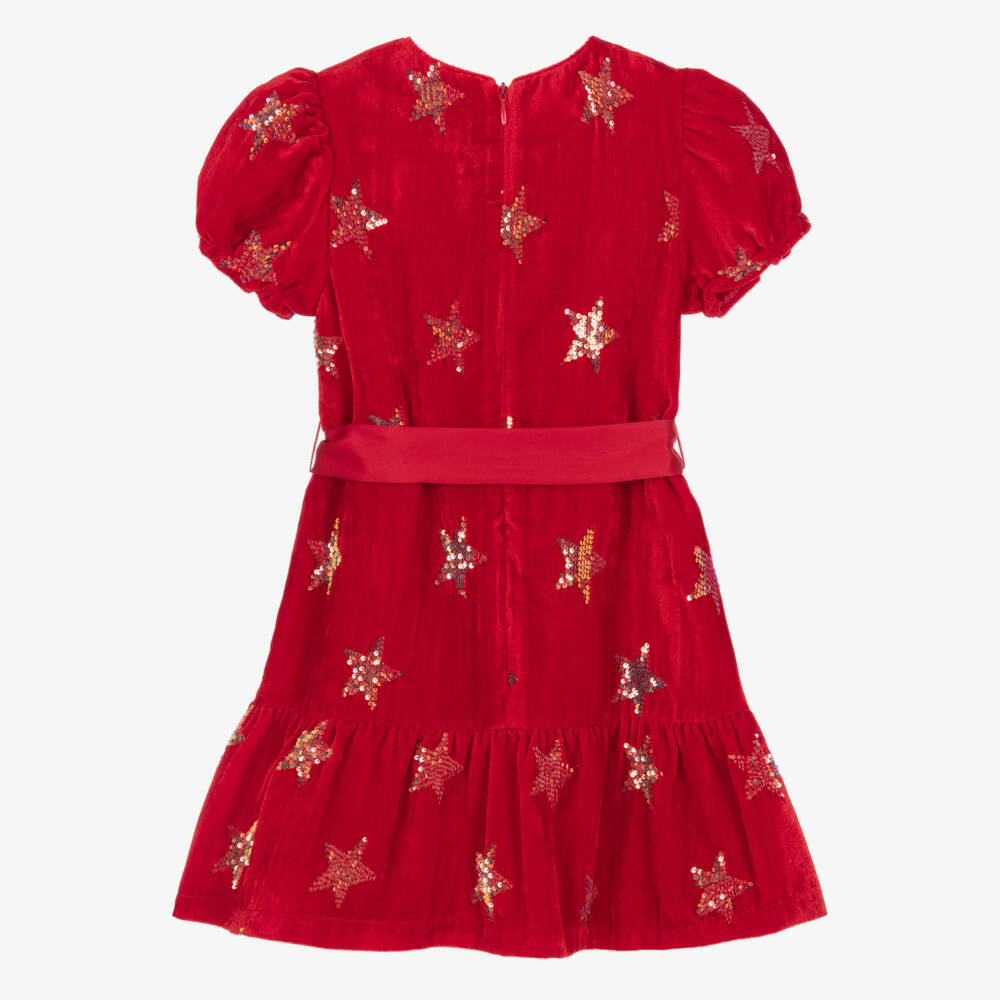 Hatley-Girls Red Velvet Dress with Gold Sequin Stars | Childrensalon