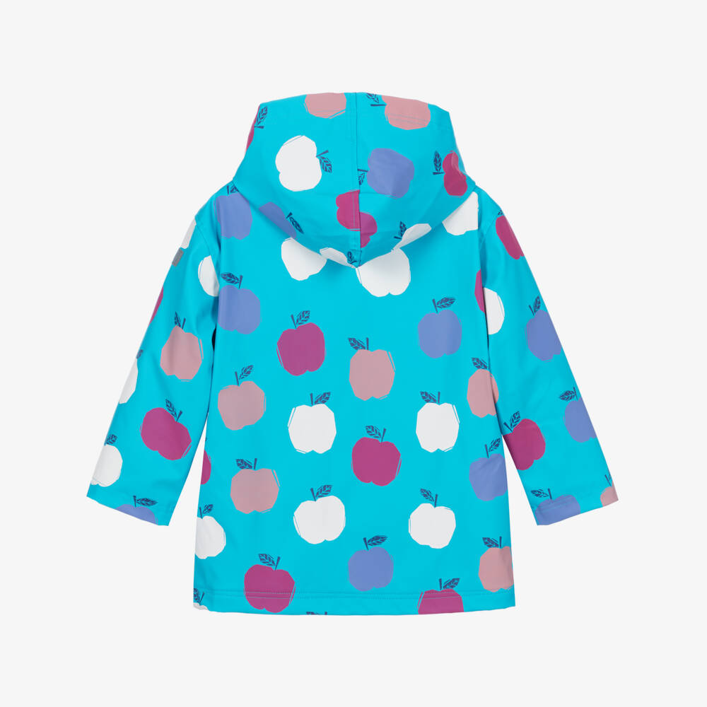 Hatley-Girls Turquoise Blue Colour Changing Apple Print Raincoat | Childrensalon