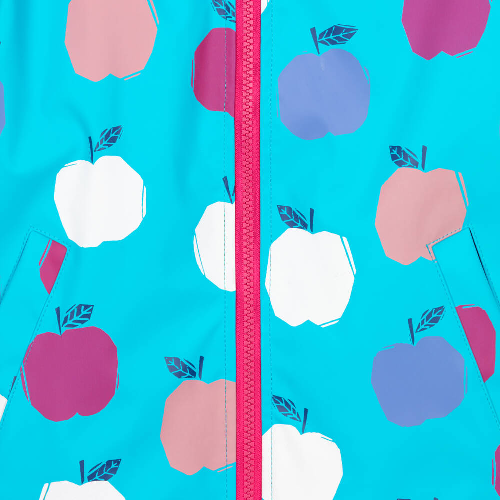 Hatley-Girls Turquoise Blue Colour Changing Apple Print Raincoat | Childrensalon