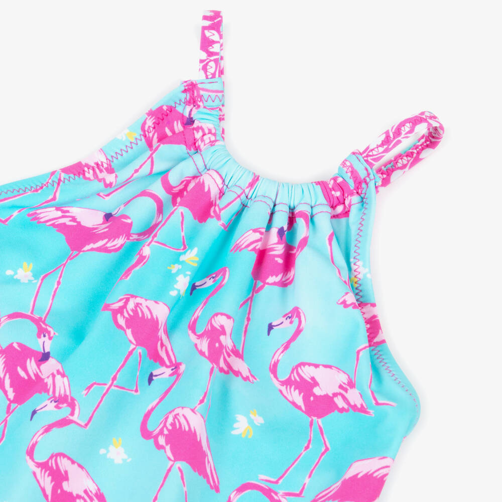 Hatley-Girls Turquoise Blue & Pink Flamingos Swimsuit (UPF50+) | Childrensalon
