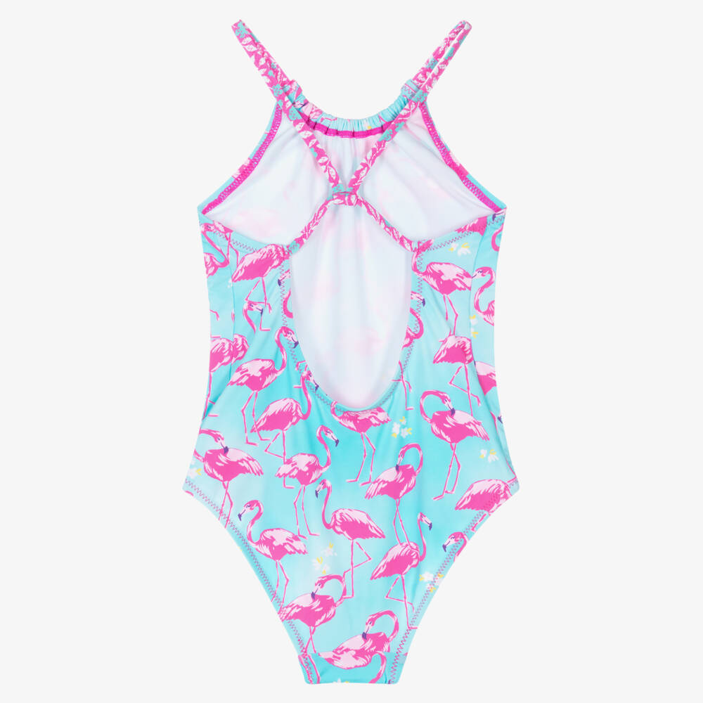 Hatley-Girls Turquoise Blue & Pink Flamingos Swimsuit (UPF50+) | Childrensalon