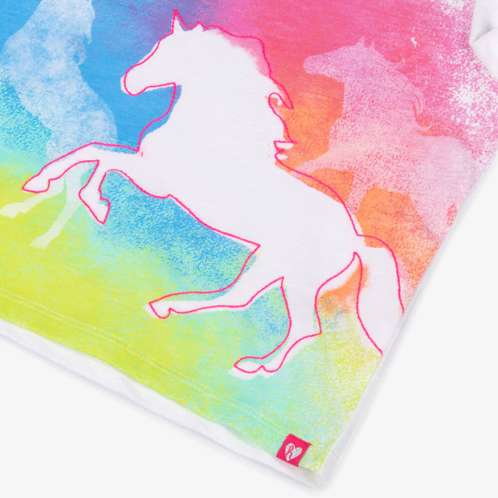 Hatley-Футболка белая хлопковая с ярким рисунком лошадей для девочек | Childrensalon