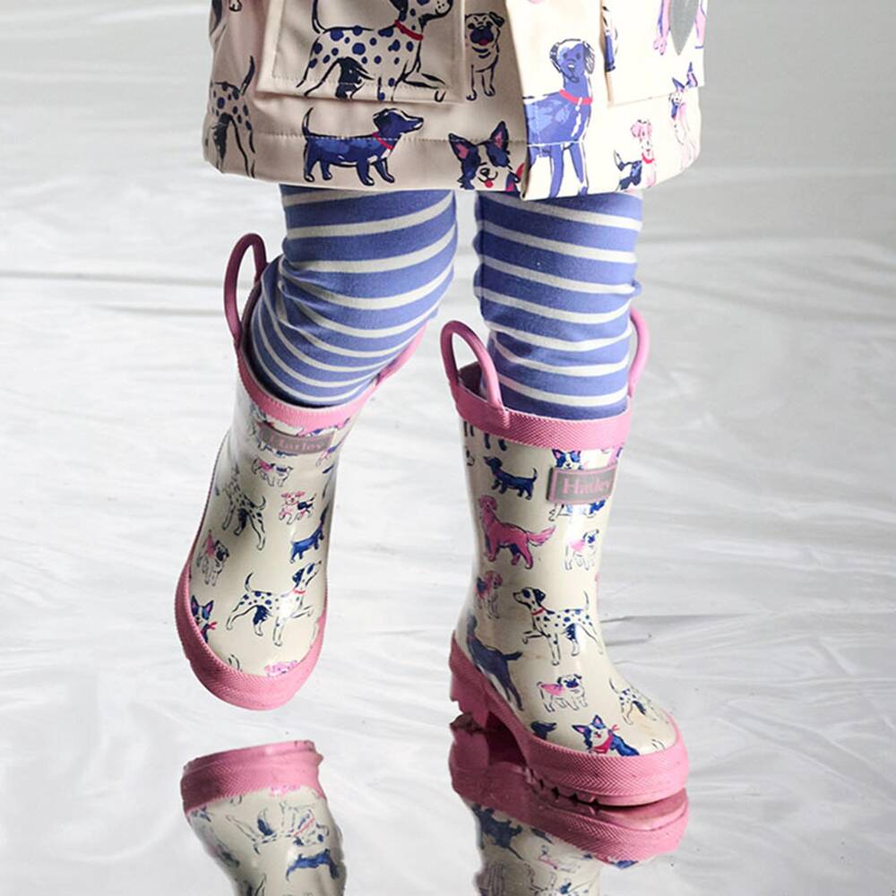 Hatley-Girls White & Pink Dog Print Rain Boots | Childrensalon
