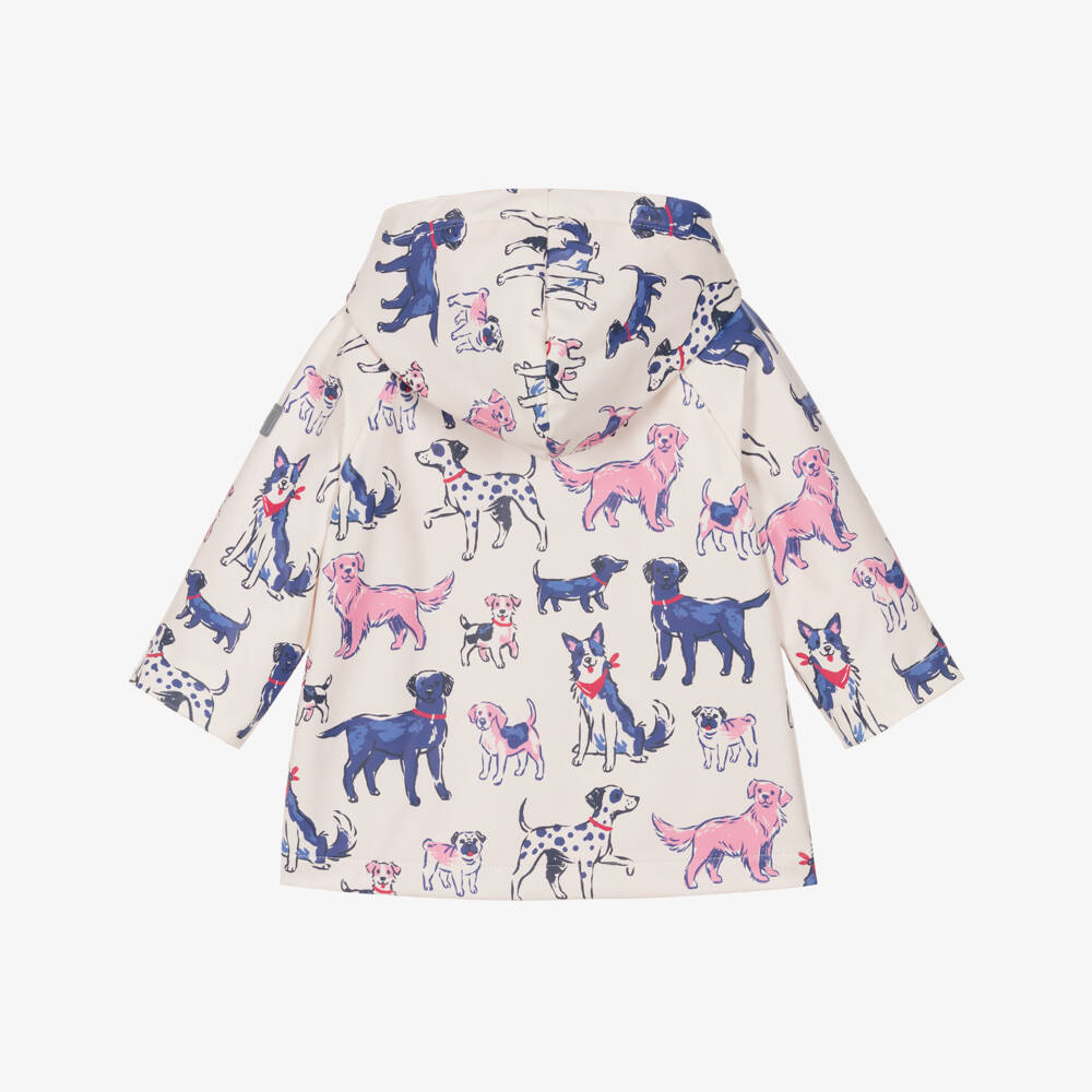 Hatley-Girls White & Pink Dog Print Raincoat | Childrensalon