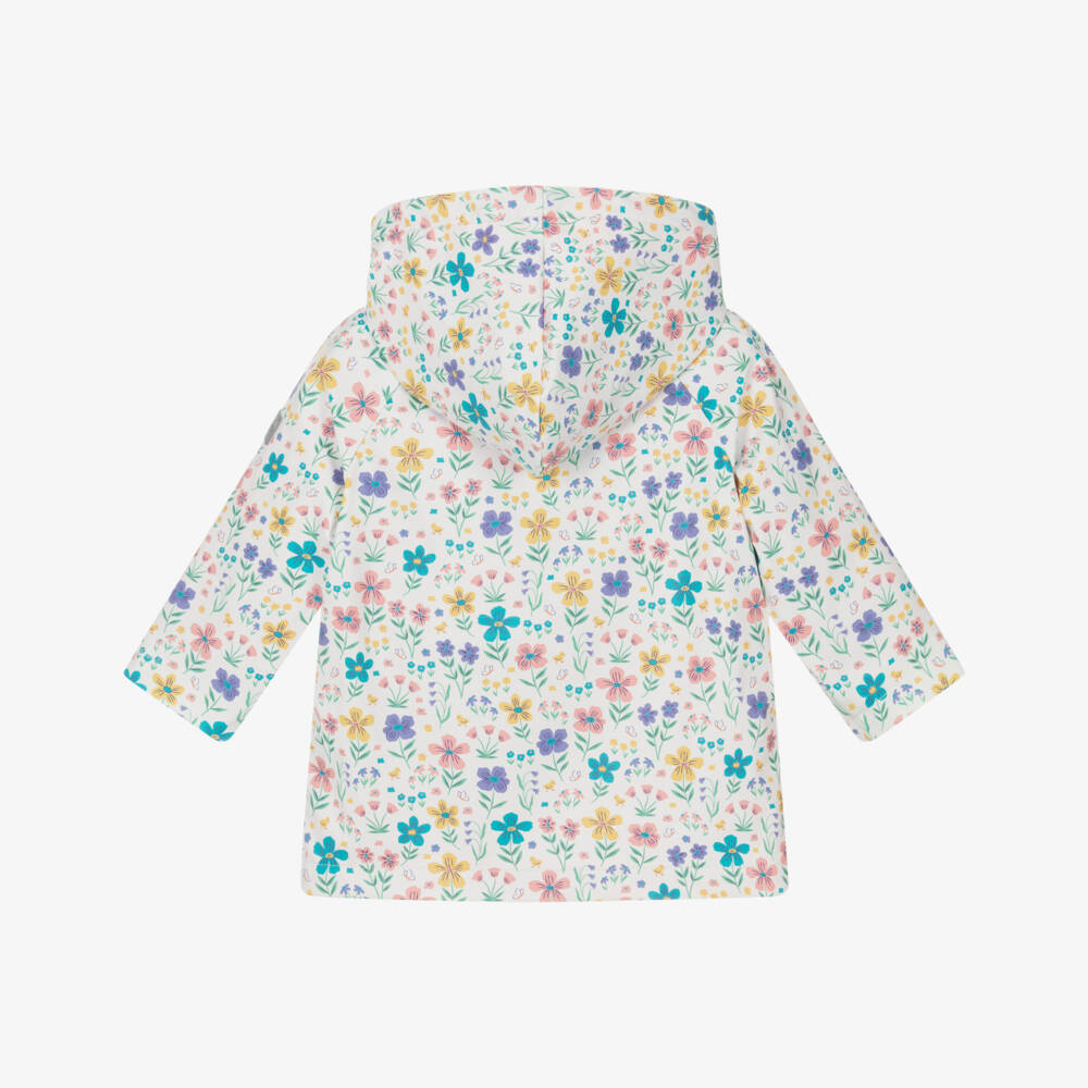 Hatley-Girls White & Pink Floral & Chick Print Raincoat | Childrensalon