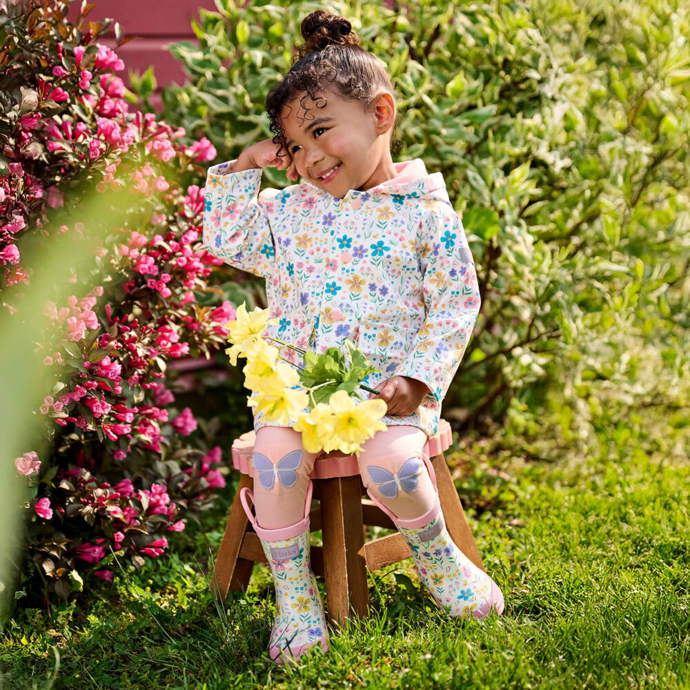 Hatley-Girls White & Pink Floral & Chick Print Raincoat | Childrensalon