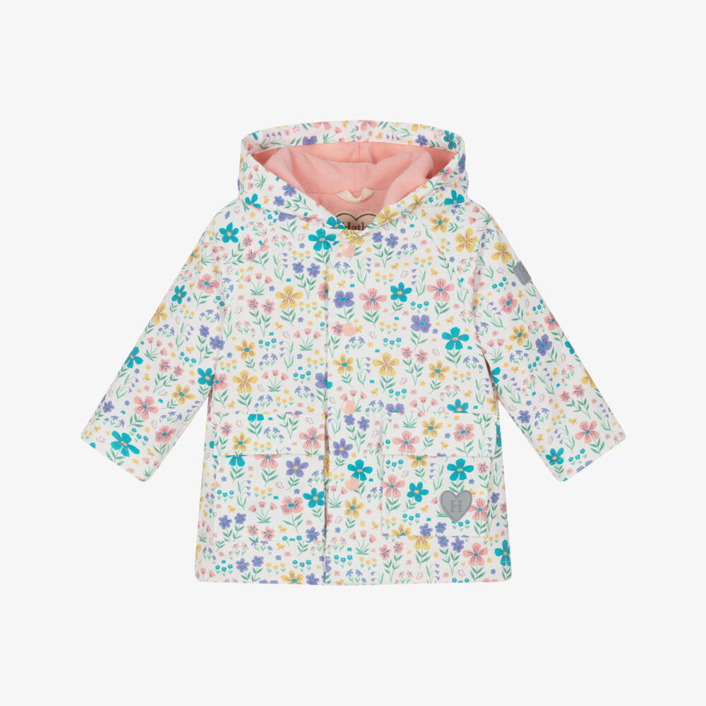 Hatley-Girls White & Pink Floral & Chick Print Raincoat | Childrensalon