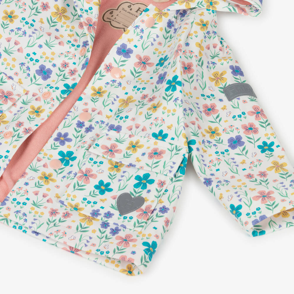 Hatley-Girls White & Pink Floral & Chick Print Raincoat | Childrensalon