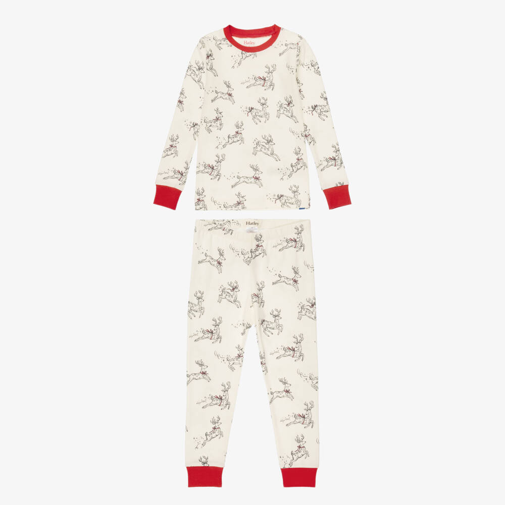 Hatley-Ivory Organic Cotton Jersey Reindeer Pyjamas | Childrensalon