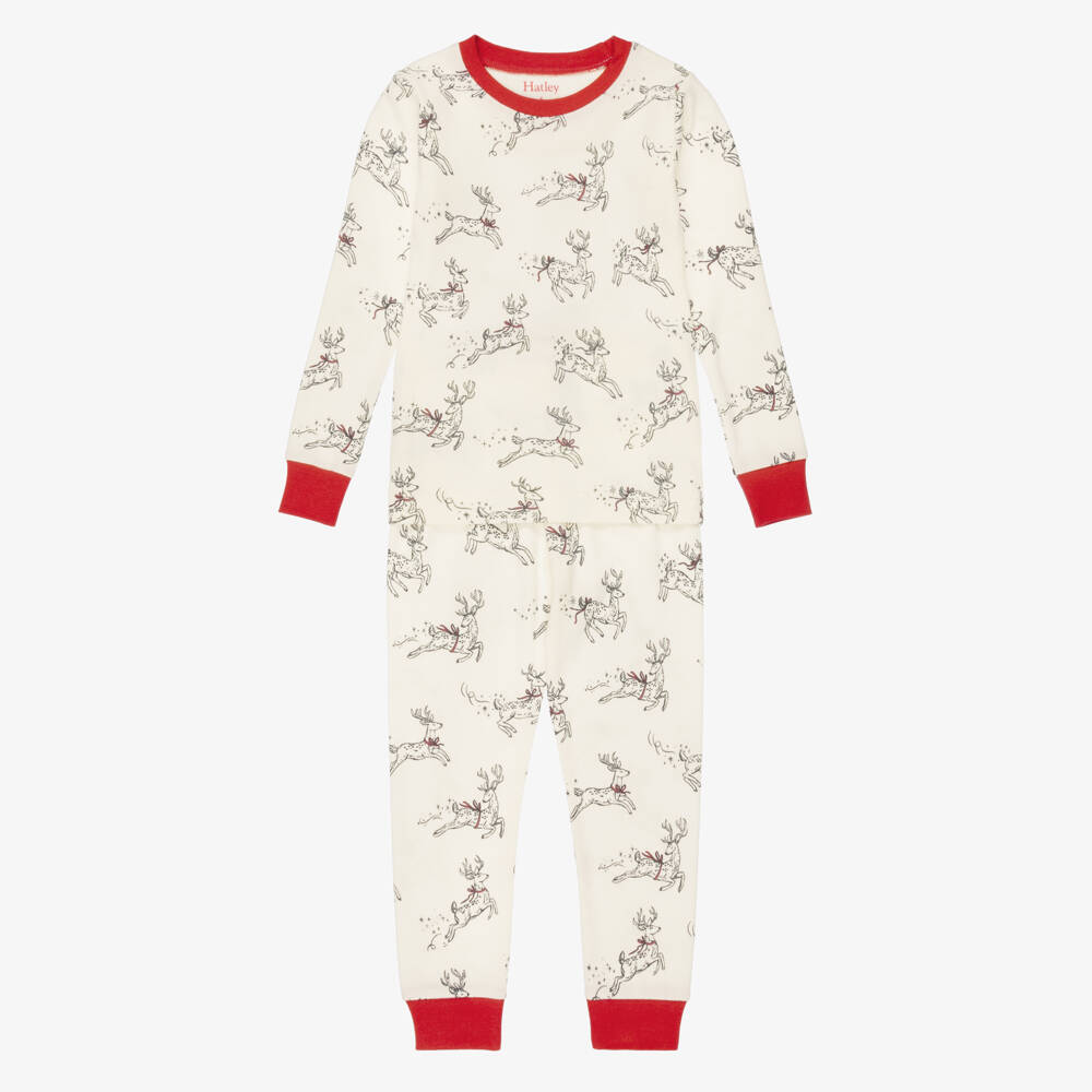 Hatley-Ivory Organic Cotton Jersey Reindeer Pyjamas | Childrensalon
