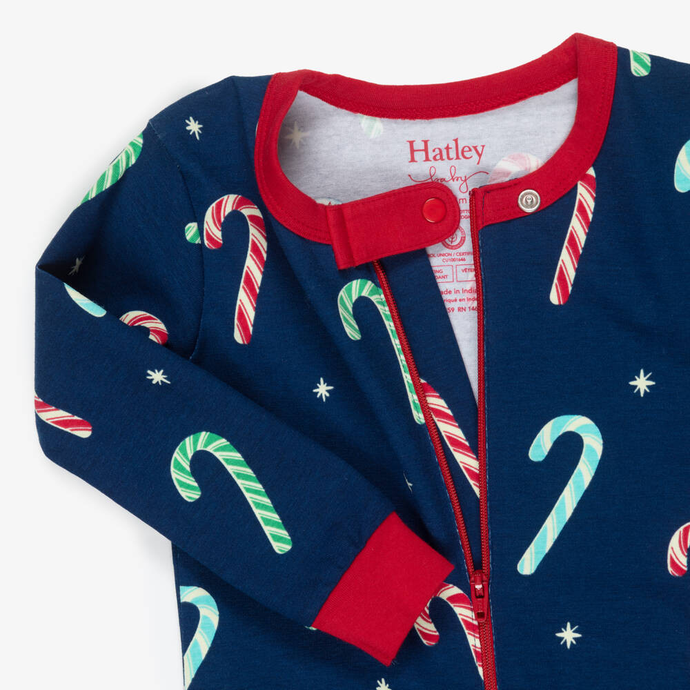 Hatley-Navy Blue Cotton Jersey Candy Cane Babysuit | Childrensalon
