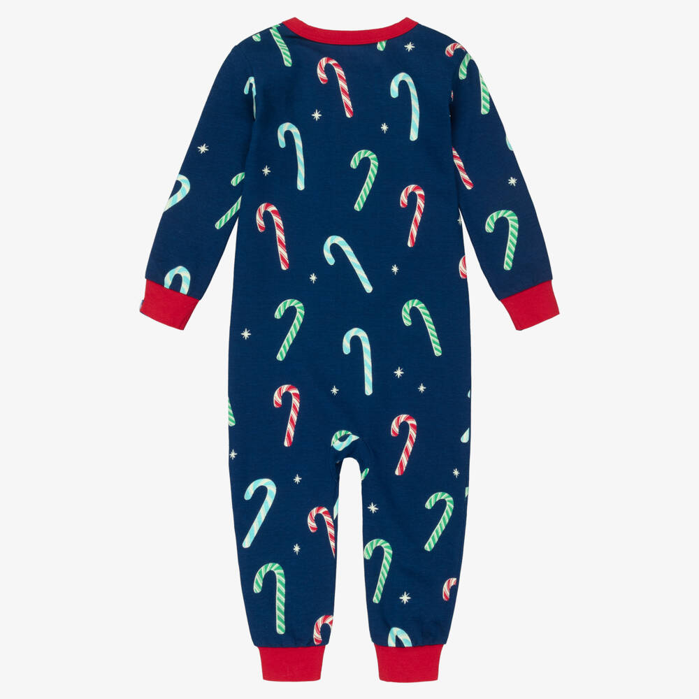 Hatley-Navy Blue Cotton Jersey Candy Cane Babysuit | Childrensalon