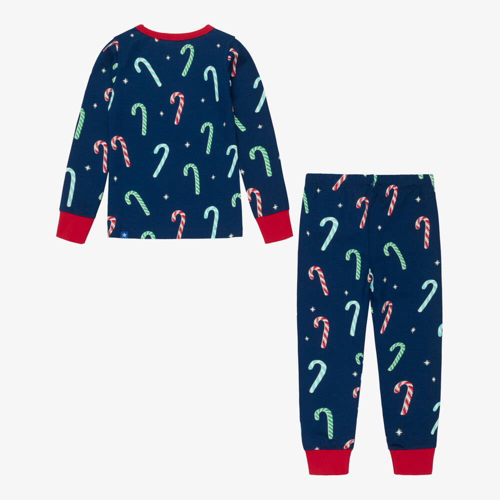 Hatley-Navy Blue Cotton Jersey Candy Cane Pyjamas | Childrensalon