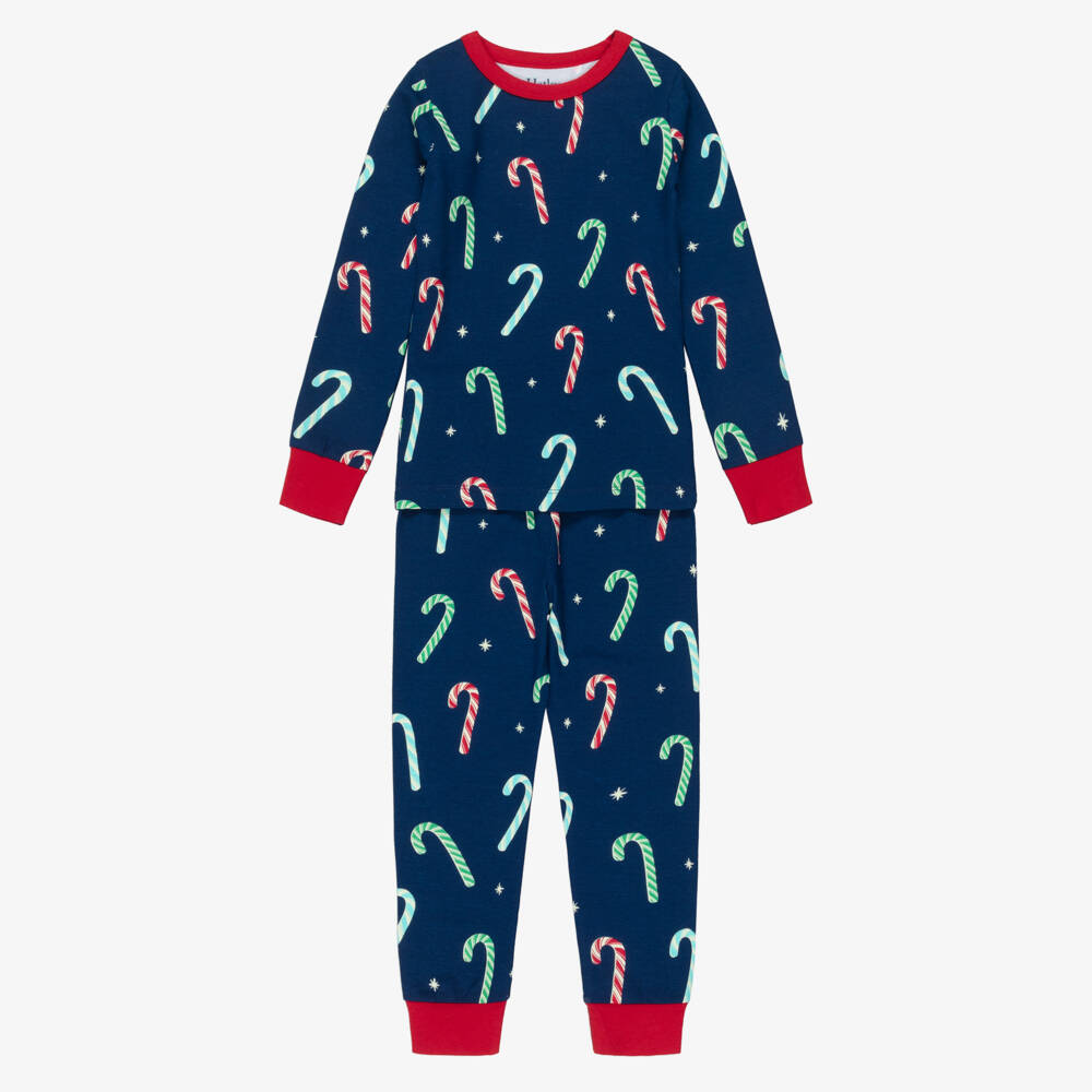Hatley-Navy Blue Cotton Jersey Candy Cane Pyjamas | Childrensalon